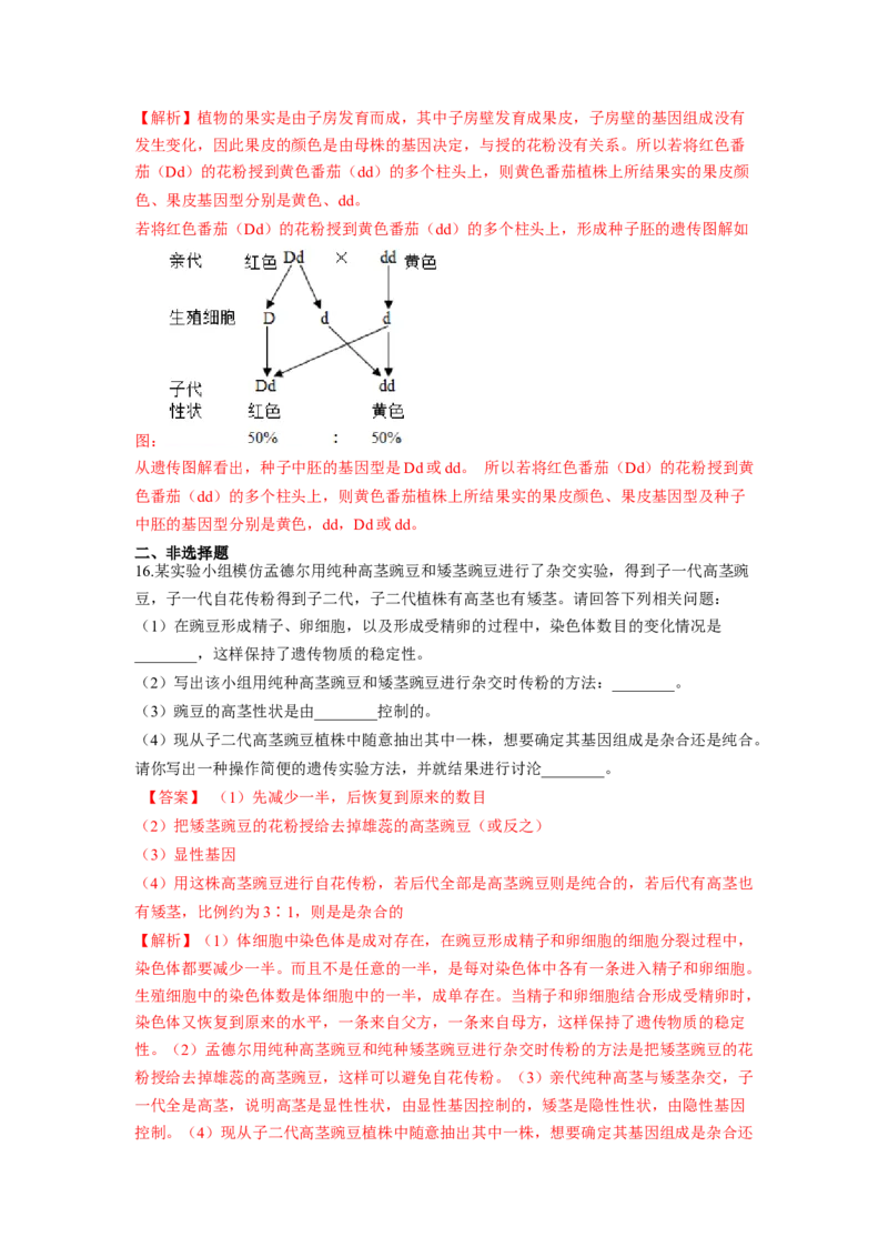 专题05基因的显性与隐性（解析版）-2021-2022学年八年级上学期期末复习之重难点突破（人教版）_初中全科电子版试卷练习试题_生物_生物8上练习_人教生物8年级上专项练习23份