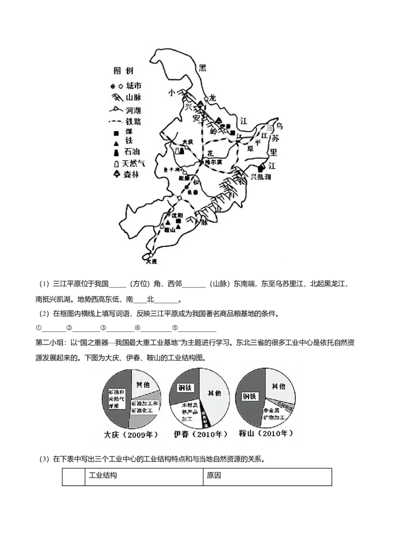 专题03&ldquo;白山黑水&rdquo;&mdash;&mdash;东北三省专项训练-（人教版）（原卷版）_初中全科电子版试卷练习试题_地理_人教地理8下试题试卷_人教地理8年级下专项练习14份