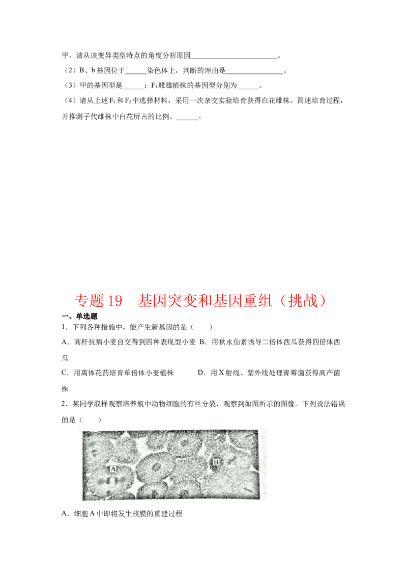 专题19基因突变和基因重组(学生版)_新高考复习资料_2023年新高考复习资料_二轮复习_增分要点2023高考生物二轮复习专题解读和分层训练291073137