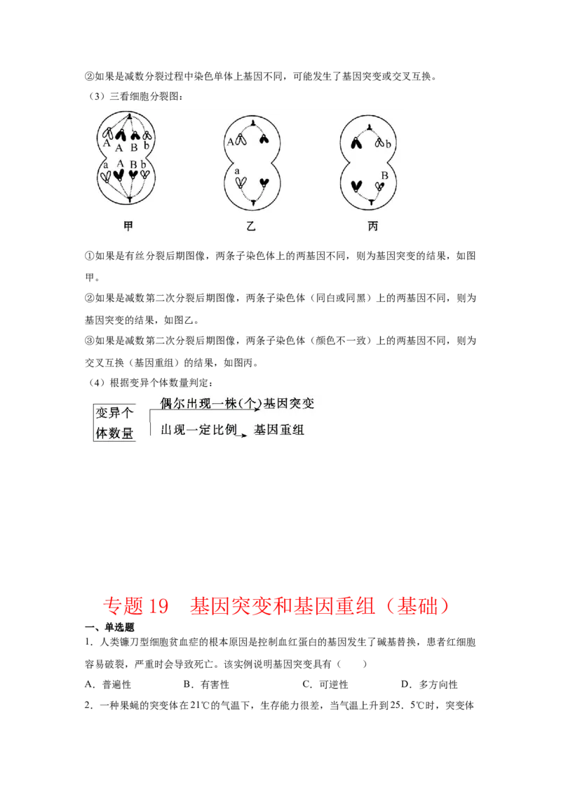 专题19基因突变和基因重组(学生版)_新高考复习资料_2023年新高考复习资料_二轮复习_增分要点2023高考生物二轮复习专题解读和分层训练291073137