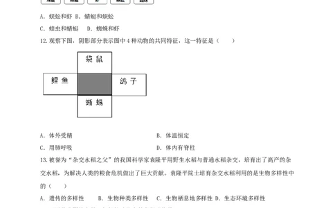 专题05生物多样性及其保护-（人教版）（原卷版）_初中全科电子版试卷练习试题_生物_生物8上练习_人教生物8年级上专项练习23份_第1套八年级生物上册专项（人教版）09份