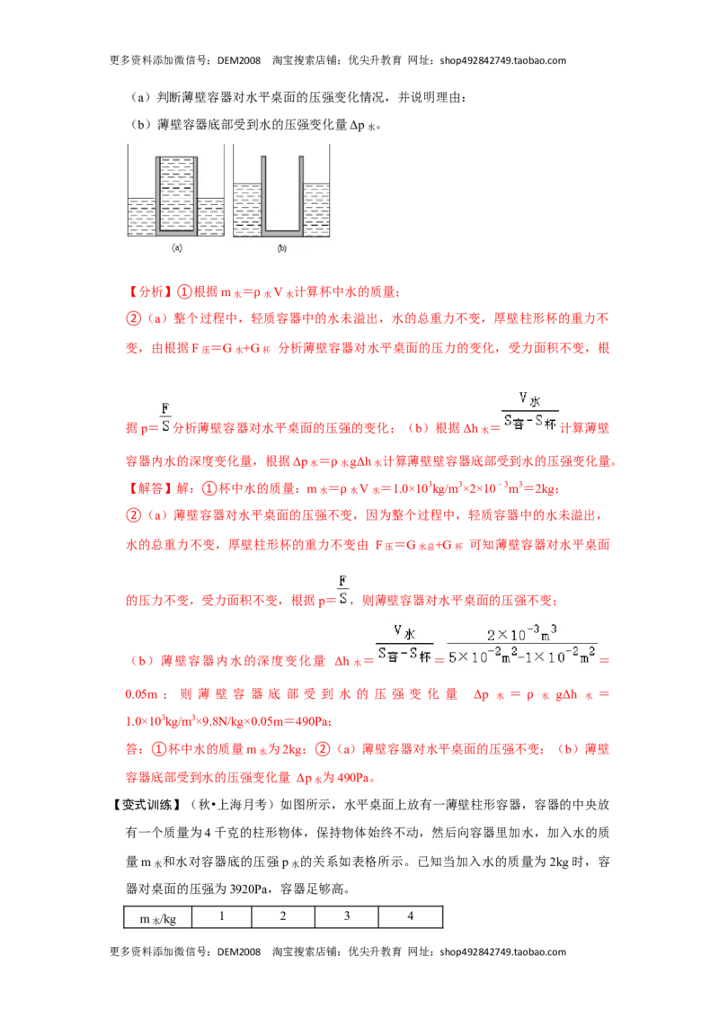 专题04利用公式法计算四种压强（解析版）_初中全科电子版试卷练习试题_物理_8年级下册物理试题_人教版物理八年级下专项练习（029份）