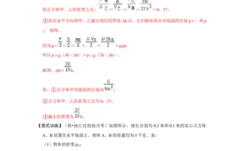 专题04利用公式法计算四种压强（解析版）_初中全科电子版试卷练习试题_物理_8年级下册物理试题_人教版物理八年级下专项练习（029份）