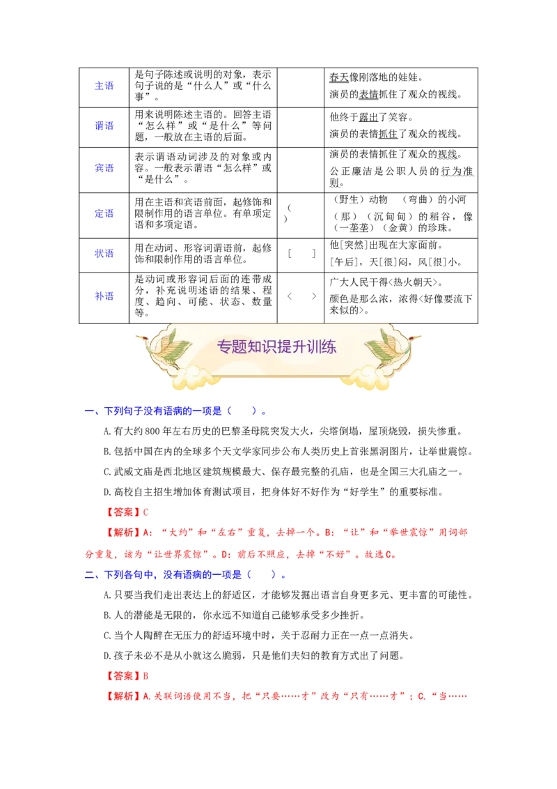 专题05病句辨析与修改（难点）-九年级语文期末考试划重点（部编版）（解析版）_初中全科电子版试卷练习试题_语文_9上初中部编版语文练习、试卷_第2套