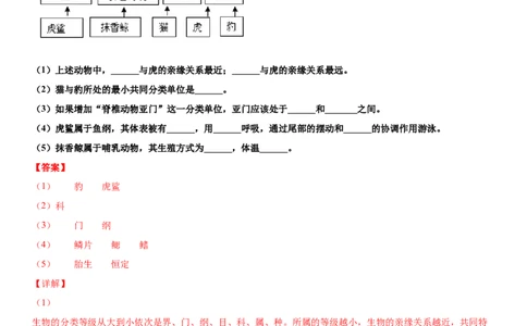 6.1.2从种到界（练习）（解析版）_初中全科电子版试卷练习试题_生物_生物8上练习_人教生物8年级上课时练习37份_第1套八年级生物上册课时练习（人教版）16份