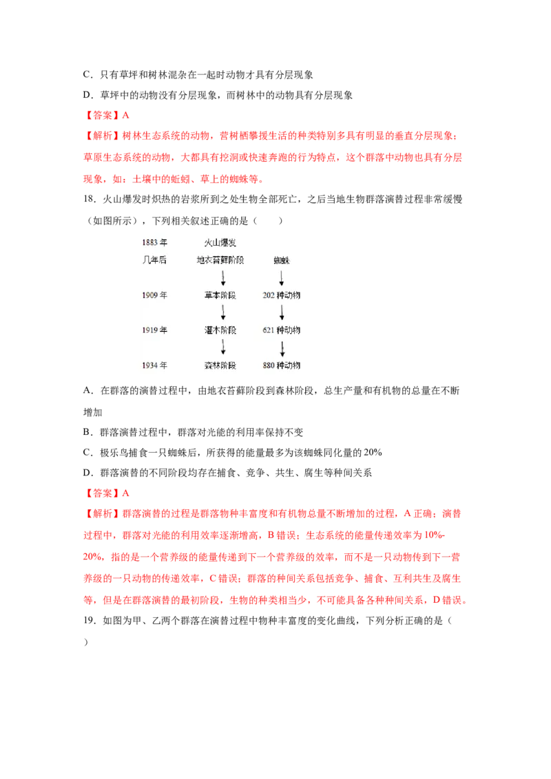 专题28群落的结构与演替（教师版）_新高考复习资料_2023年新高考复习资料_二轮复习_增分要点2023高考生物二轮复习专题解读和分层训练291073137_专题28群落的结构与演替