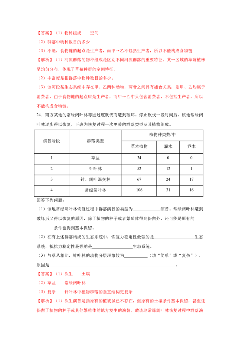 专题28群落的结构与演替（教师版）_新高考复习资料_2023年新高考复习资料_二轮复习_增分要点2023高考生物二轮复习专题解读和分层训练291073137_专题28群落的结构与演替