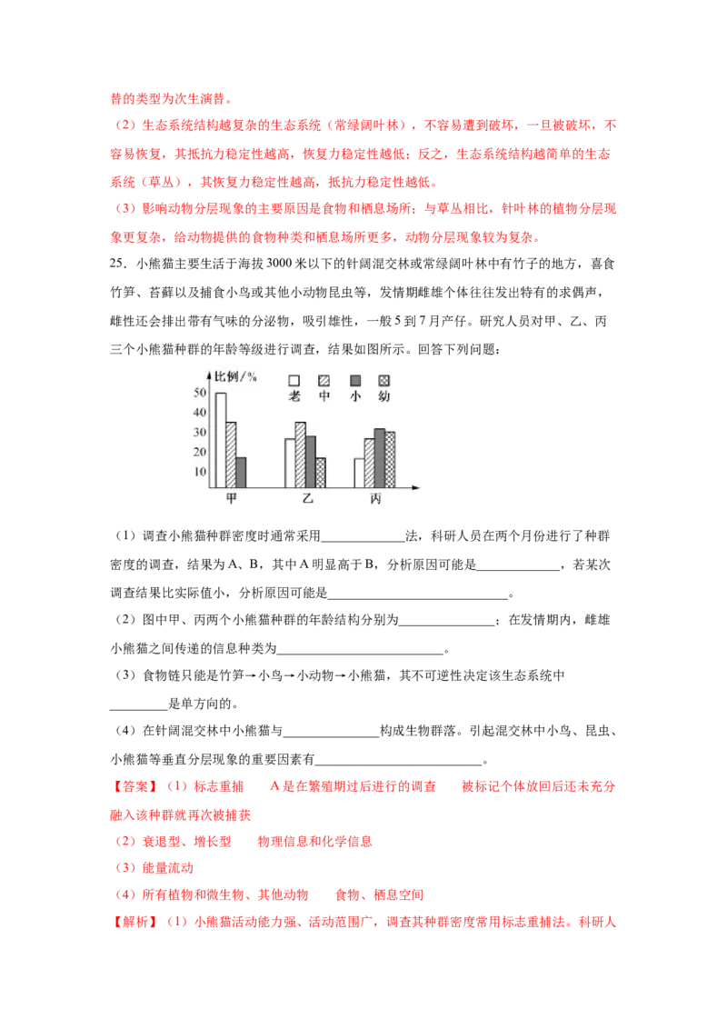 专题28群落的结构与演替（教师版）_新高考复习资料_2023年新高考复习资料_二轮复习_增分要点2023高考生物二轮复习专题解读和分层训练291073137_专题28群落的结构与演替