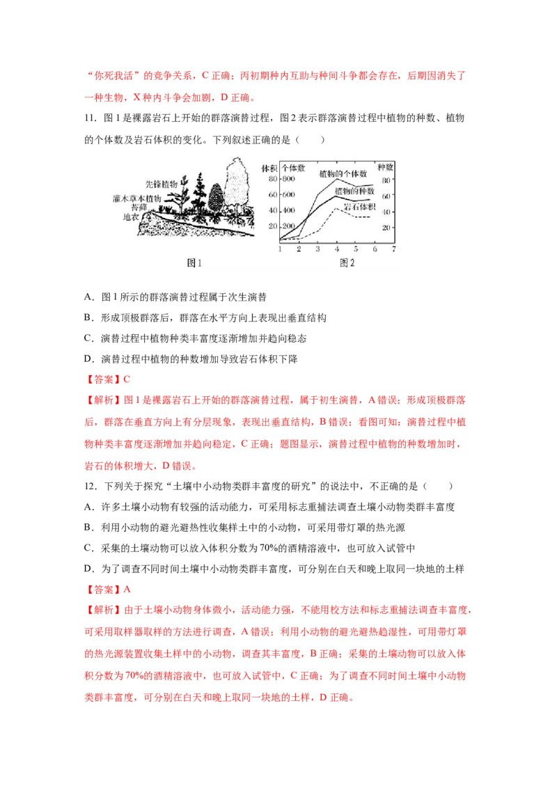 专题28群落的结构与演替（教师版）_新高考复习资料_2023年新高考复习资料_二轮复习_增分要点2023高考生物二轮复习专题解读和分层训练291073137_专题28群落的结构与演替