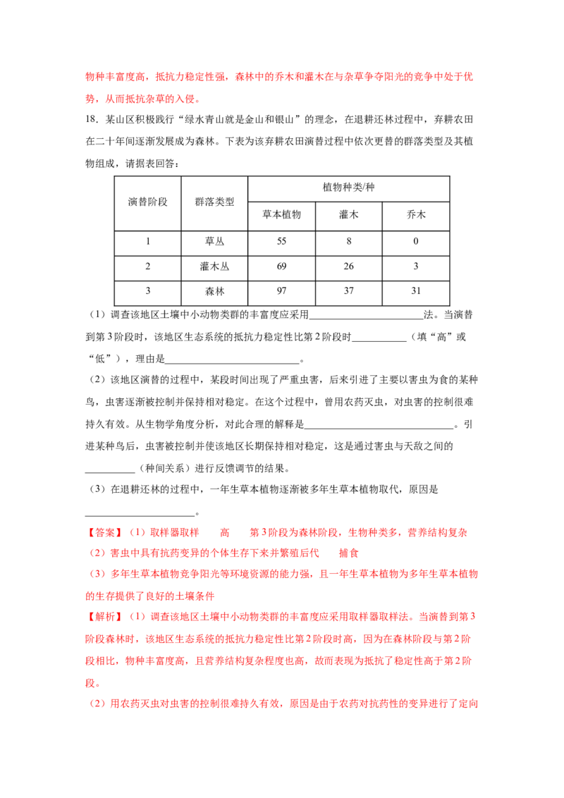 专题28群落的结构与演替（教师版）_新高考复习资料_2023年新高考复习资料_二轮复习_增分要点2023高考生物二轮复习专题解读和分层训练291073137_专题28群落的结构与演替