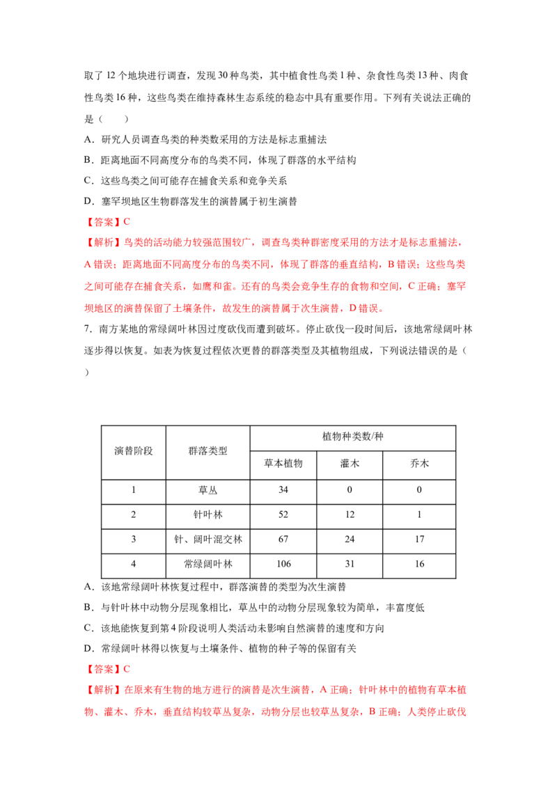专题28群落的结构与演替（教师版）_新高考复习资料_2023年新高考复习资料_二轮复习_增分要点2023高考生物二轮复习专题解读和分层训练291073137_专题28群落的结构与演替