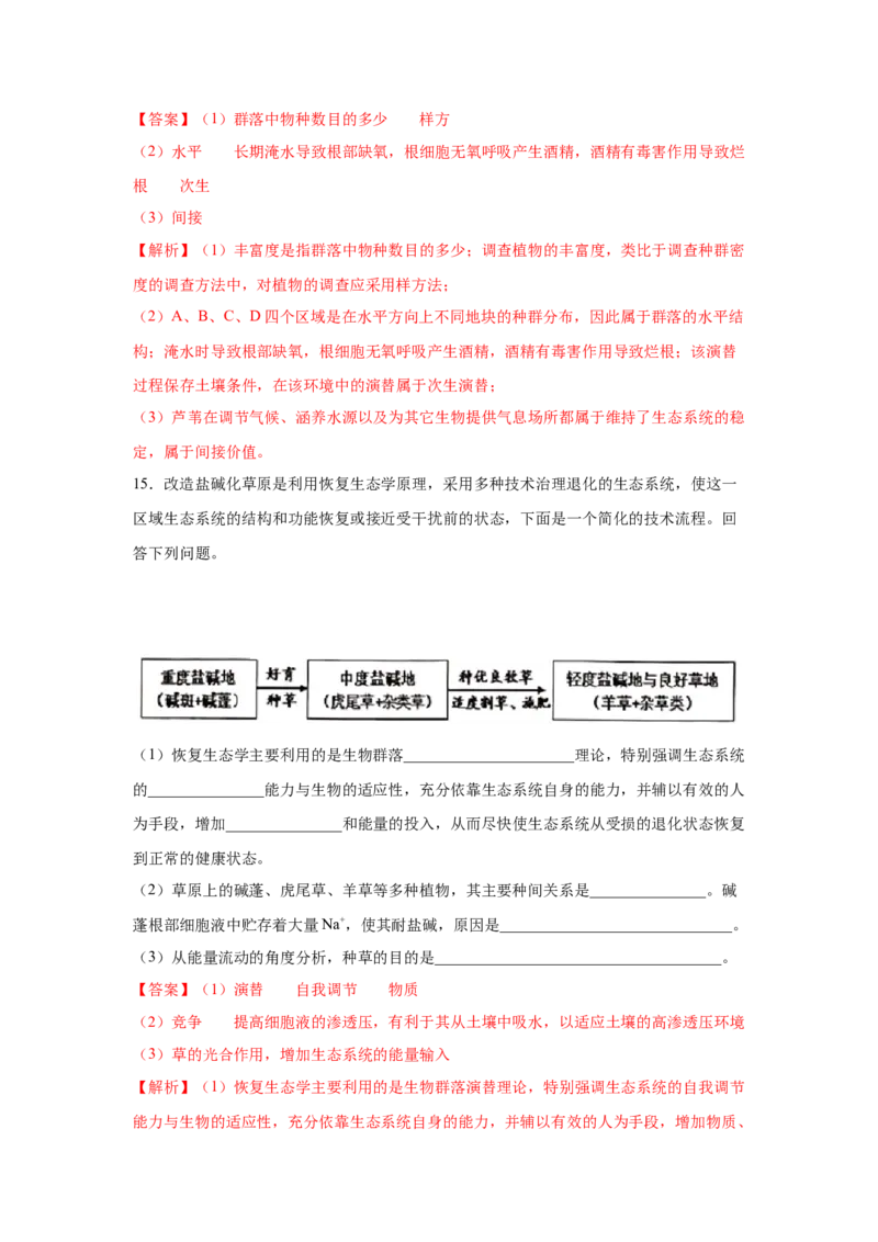 专题28群落的结构与演替（教师版）_新高考复习资料_2023年新高考复习资料_二轮复习_增分要点2023高考生物二轮复习专题解读和分层训练291073137_专题28群落的结构与演替