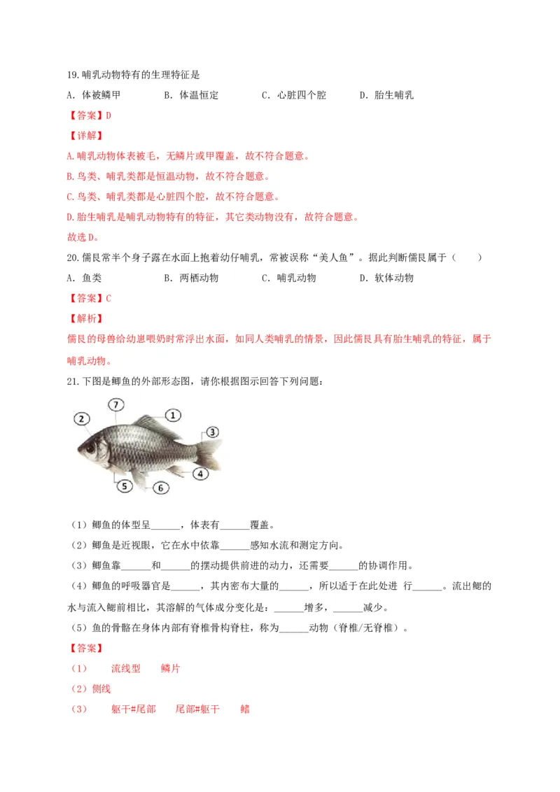 专题02脊椎动物-（人教版）（解析版）_初中全科电子版试卷练习试题_生物_生物8上练习_人教生物8年级上专项练习23份_第1套八年级生物上册专项（人教版）09份