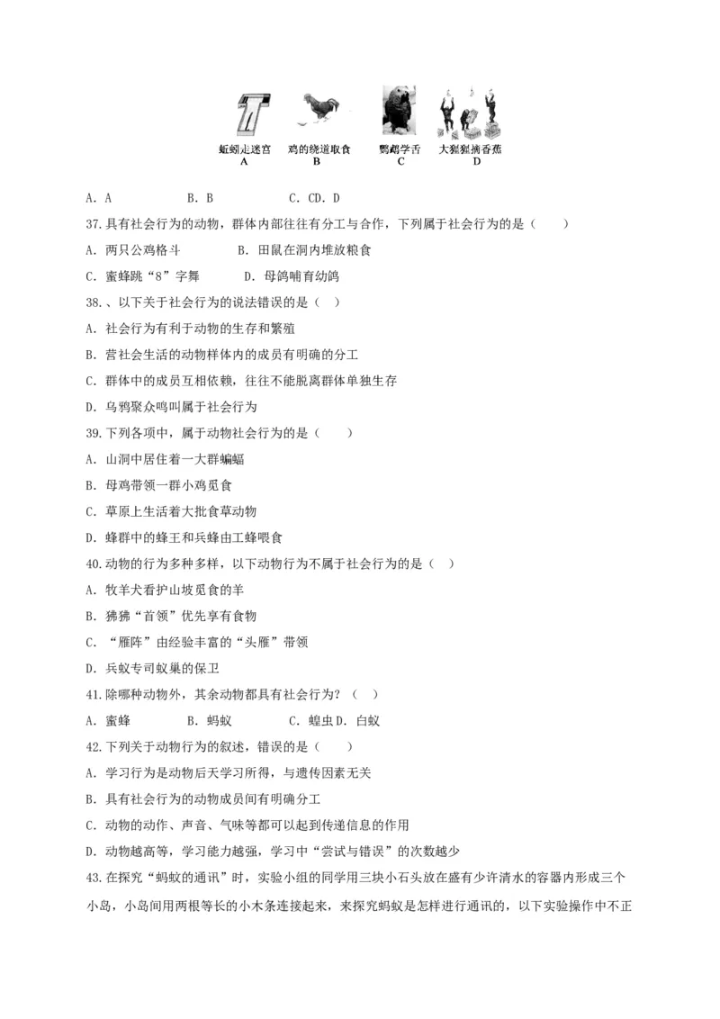 专练03（选择题55题）-八年级生物上册期中考点必杀题（人教版）（原卷版）_初中全科电子版试卷练习试题_生物_生物8上练习_人教生物8年级上专项练习23份