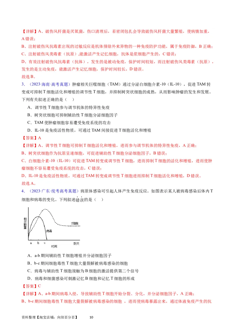 专题16免疫调节-学易金卷：五年（2019-2023）高考生物真题分项汇编（全国通用）（解析版）_通用版（老高考）复习资料_2024年复习资料