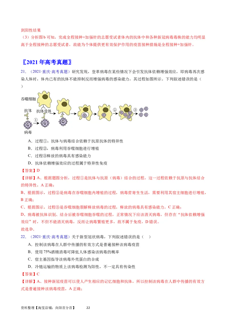 专题16免疫调节-学易金卷：五年（2019-2023）高考生物真题分项汇编（全国通用）（解析版）_通用版（老高考）复习资料_2024年复习资料