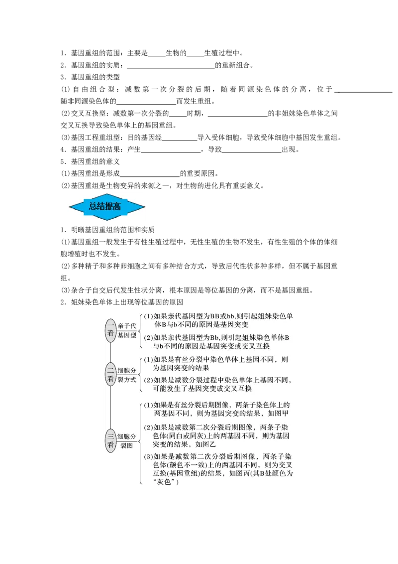 专题20基因突变和基因重组（串讲）（原卷版）_新高考复习资料_2024年新高考复习资料_一轮复习资料_完备战2024年高考生物一轮复习串讲精练（新高考专用）_串讲