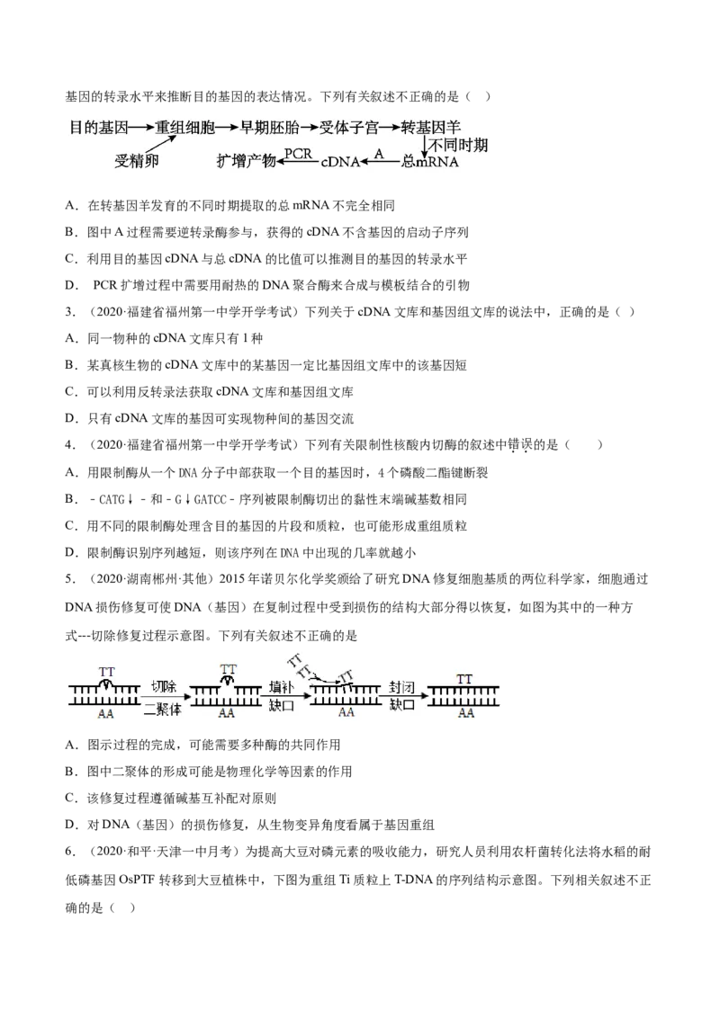专题19现代生物科技专题-2021年高考真题和模拟题生物分项汇编（原卷版）_新高考复习资料_2022年新高考复习资料_2021年高考真题和模拟题生物分项汇编7.30更新