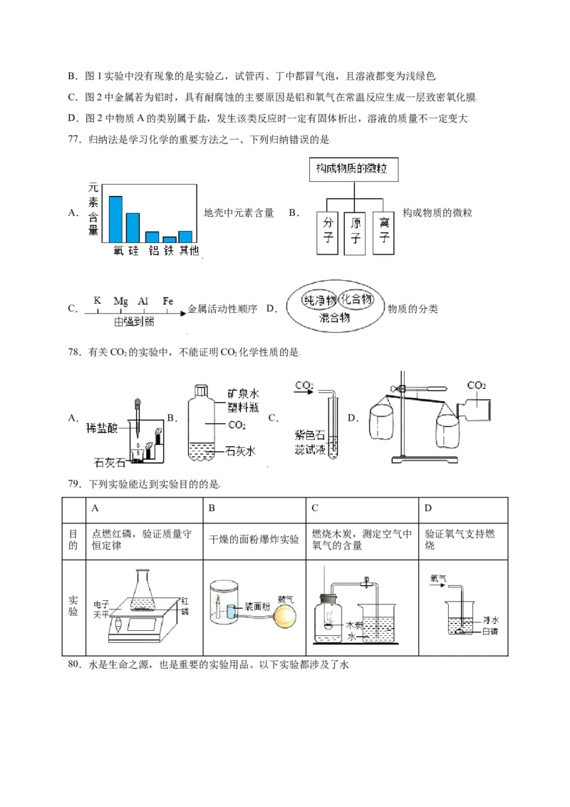 专练01（综合易错80题）（选择题）（原卷版）_初中全科电子版试卷练习试题_化学_9年级上下册化学试题_9年级上试题_人教化学九年级上专项练习（022份）