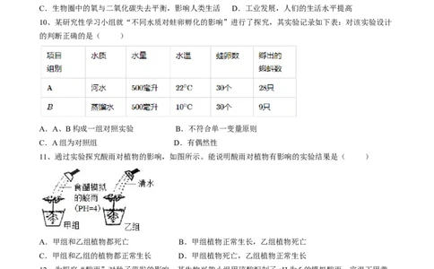 4.7.2探究环境污染对生物的影响（原卷版）_初中全科电子版试卷练习试题_生物_生物人教版7下练习_人教生物7年级下课时练习40份