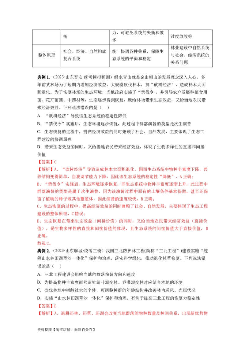 专题34生态工程（串讲）（解析版）_新高考复习资料_2024年新高考复习资料_一轮复习资料_完备战2024年高考生物一轮复习串讲精练（新高考专用）_串讲_解析版