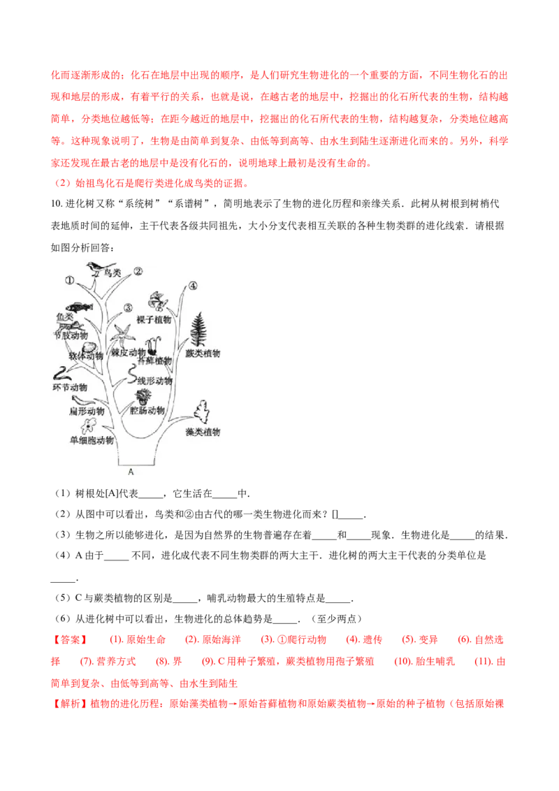 7.3.2生物进化的历程（重点练）-（人教版）（解析版）_初中全科电子版试卷练习试题_生物_生物8下练习_人教生物8年级下课时练习51份