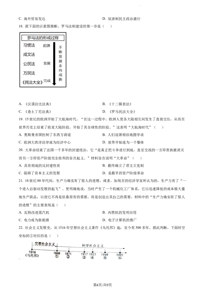 2022年山东省烟台市中考历史真题（原卷版）_山东历年中考真题_山东省历年中考真题2013~2024_初中历史历年真题（2013-2024）