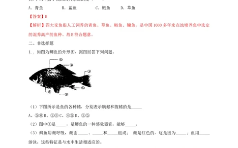 5.1.4鱼（备作业）-（人教版）（解析版）_初中全科电子版试卷练习试题_生物_生物8上练习_人教生物8年级上课时练习37份_第2套八年级生物上册课时练习（人教版）21份