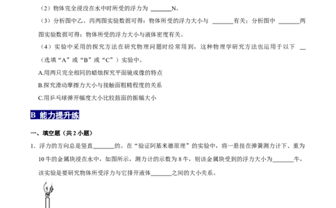 10.1浮力八年级物理下册课时同步分层训练（人教版）（原卷版）_初中全科电子版试卷练习试题_物理_8年级下册物理试题_人教版物理八年级下课时练习（045份）_课时练习第2套25份