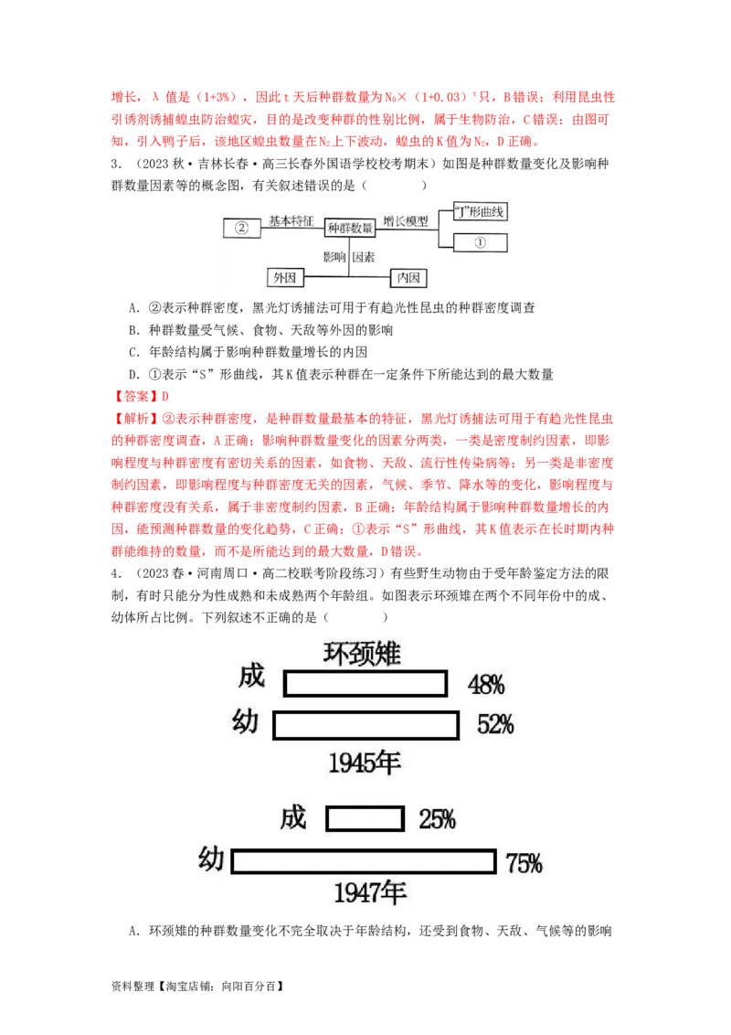 专题19种群和群落（解析版）_通用版（老高考）复习资料_2024年复习资料_完备战2024年高考生物一轮复习抢分特训（全国通用）_教师版（含答案解析）