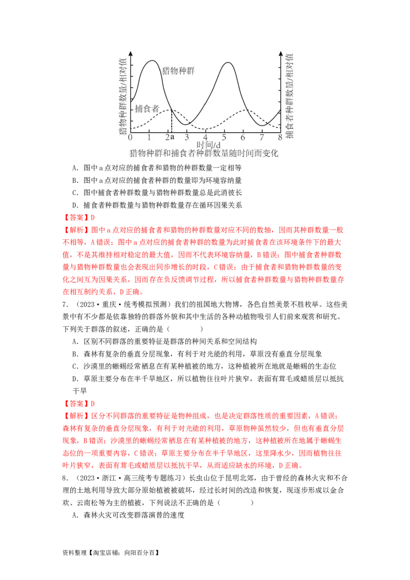 专题19种群和群落（解析版）_通用版（老高考）复习资料_2024年复习资料_完备战2024年高考生物一轮复习抢分特训（全国通用）_教师版（含答案解析）
