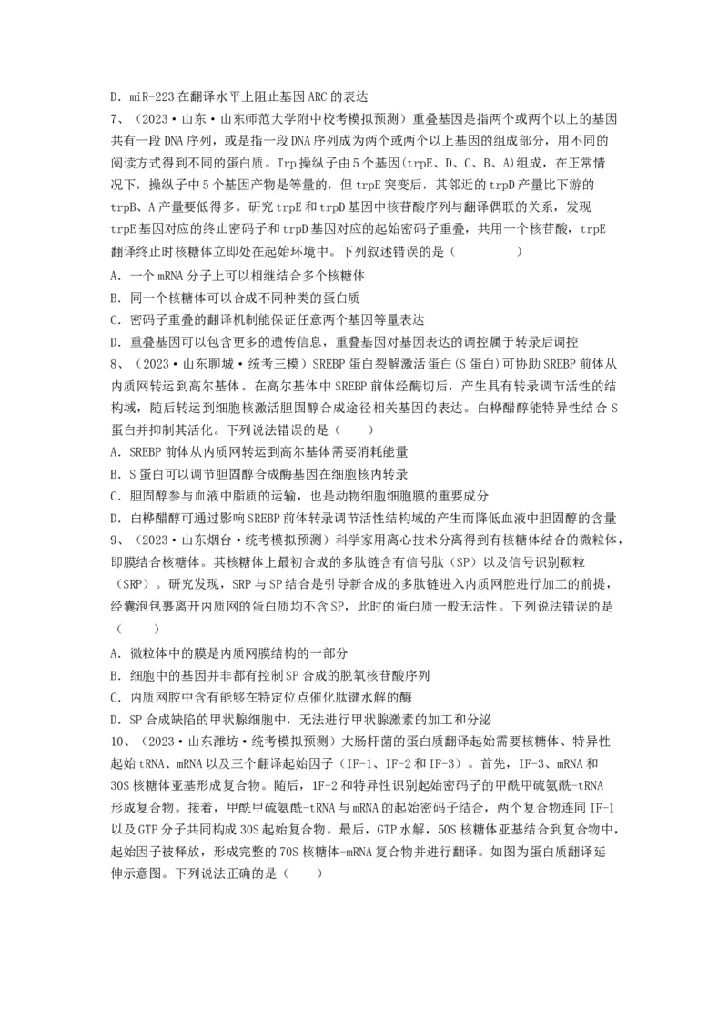 专题19基因的表达（精练）（原卷版）_新高考复习资料_2024年新高考复习资料_一轮复习资料_完备战2024年高考生物一轮复习串讲精练（新高考专用）_精练