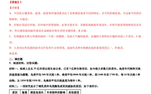 6.3保护生物的多样性（练习）（解析版）_初中全科电子版试卷练习试题_生物_生物8上练习_人教生物8年级上课时练习37份_第1套八年级生物上册课时练习（人教版）16份