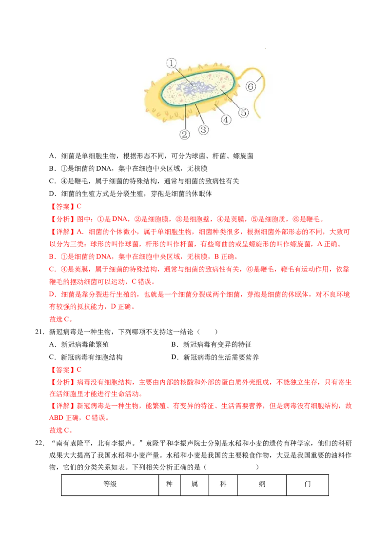 七年级生物期末模拟卷（全解全析）（）_初中全科电子版试卷练习试题_生物_生物人教版7上练习&mdash;24新版已更新_人教生物7年级上期末试卷11份