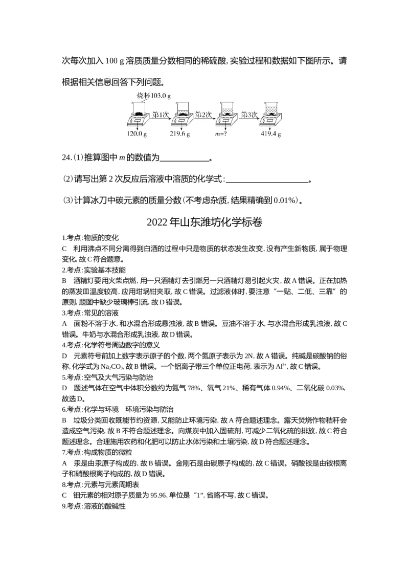 2022潍坊化学试卷+答案+解析(word整理版)_山东历年中考真题_山东省历年中考真题2013~2024_初中化学历年真题（2013-2024）