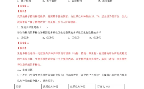 6.2认识生物的多样性（备作业）-（人教版）（解析版）_初中全科电子版试卷练习试题_生物_生物8上练习_人教生物8年级上课时练习37份