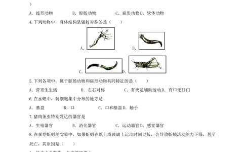 专练01（选择题45题）-八年级生物上册期中考点必杀题（人教版）（原卷版）_初中全科电子版试卷练习试题_生物_生物8上练习_人教生物8年级上专项练习23份