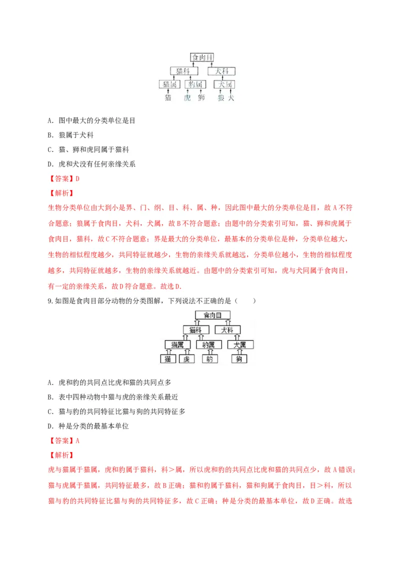 6.1.2从种到界（备作业）-（人教版）（解析版）_初中全科电子版试卷练习试题_生物_生物8上练习_人教生物8年级上课时练习37份_第2套八年级生物上册课时练习（人教版）21份