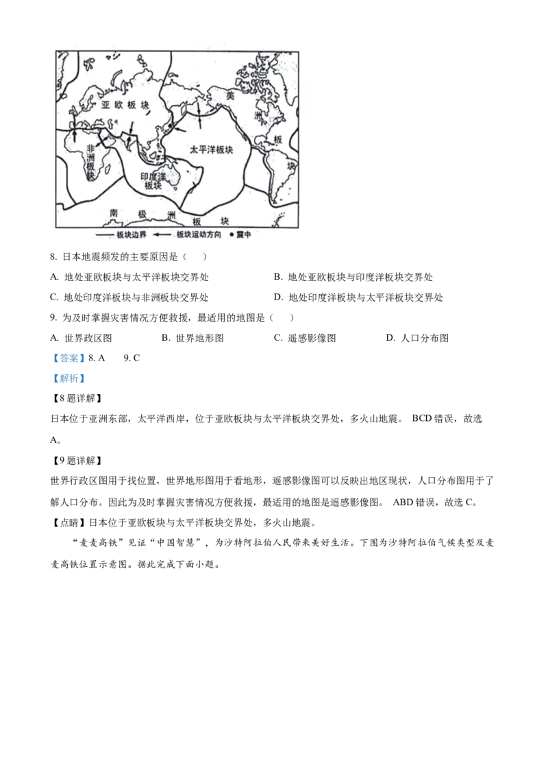 2024年山东省临沂市中考地理真题（解析版）(1)_山东历年中考真题_山东省历年中考真题2013~2024_初中地理历年真题（2013-2024）