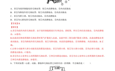 4.4.3输送血液的泵&mdash;心脏（解析版）_初中全科电子版试卷练习试题_生物_生物人教版7下练习_人教生物7年级下课时练习40份_第2套七年级生物下册课时练习（人教版）20份