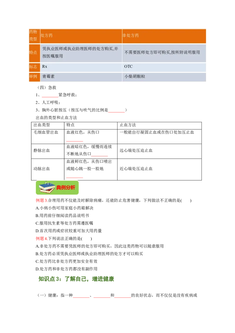 专题09健康的生活（原卷版）-2021-2022学年八年级上学期期末复习之重难点突破（人教版）_初中全科电子版试卷练习试题_生物_生物8上练习_人教生物8年级上专项练习23份