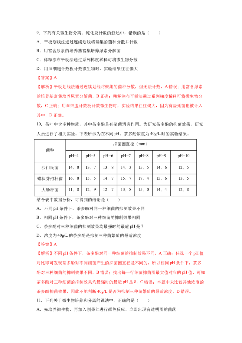 专题33微生物的培养与利用（教师版）_新高考复习资料_2023年新高考复习资料_二轮复习_增分要点2023高考生物二轮复习专题解读和分层训练291073137_专题33微生物的培养与利用