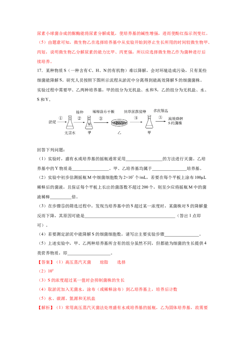 专题33微生物的培养与利用（教师版）_新高考复习资料_2023年新高考复习资料_二轮复习_增分要点2023高考生物二轮复习专题解读和分层训练291073137_专题33微生物的培养与利用