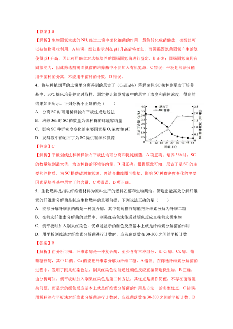 专题33微生物的培养与利用（教师版）_新高考复习资料_2023年新高考复习资料_二轮复习_增分要点2023高考生物二轮复习专题解读和分层训练291073137_专题33微生物的培养与利用