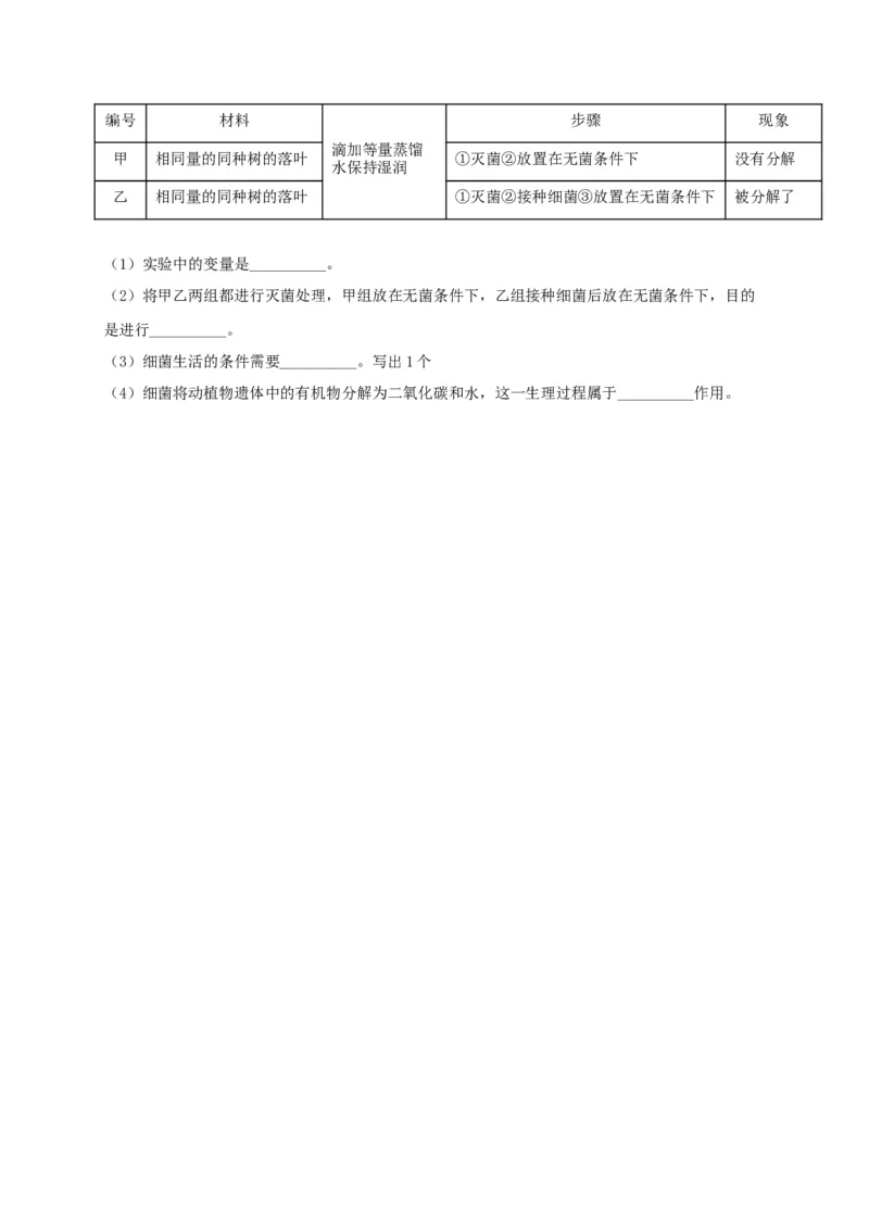 专题04细菌、真菌和病毒-（人教版）（原卷版）_初中全科电子版试卷练习试题_生物_生物8上练习_人教生物8年级上专项练习23份_第1套八年级生物上册专项（人教版）09份