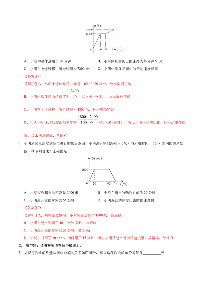19.1.2函数的图象-八年级数学人教版（解析版）_初中全科电子版试卷练习试题_数学_8下初中人教版数学练习、试卷_人教数学八年级下课时练习（070份）