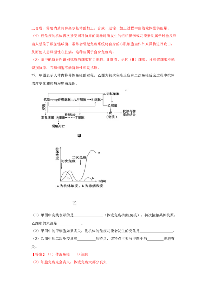专题25免疫调节（教师版）_新高考复习资料_2023年新高考复习资料_二轮复习_增分要点2023高考生物二轮复习专题解读和分层训练291073137_专题25免疫调节
