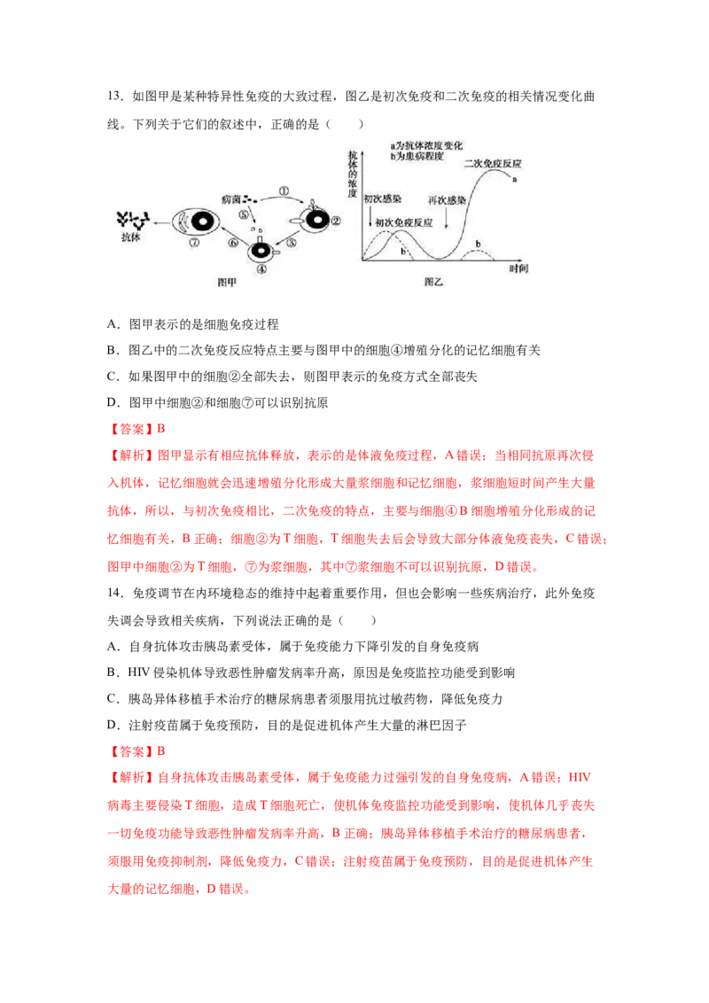专题25免疫调节（教师版）_新高考复习资料_2023年新高考复习资料_二轮复习_增分要点2023高考生物二轮复习专题解读和分层训练291073137_专题25免疫调节