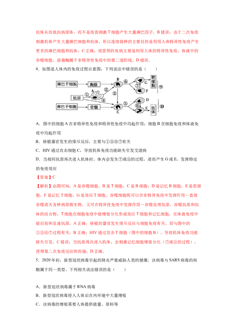 专题25免疫调节（教师版）_新高考复习资料_2023年新高考复习资料_二轮复习_增分要点2023高考生物二轮复习专题解读和分层训练291073137_专题25免疫调节