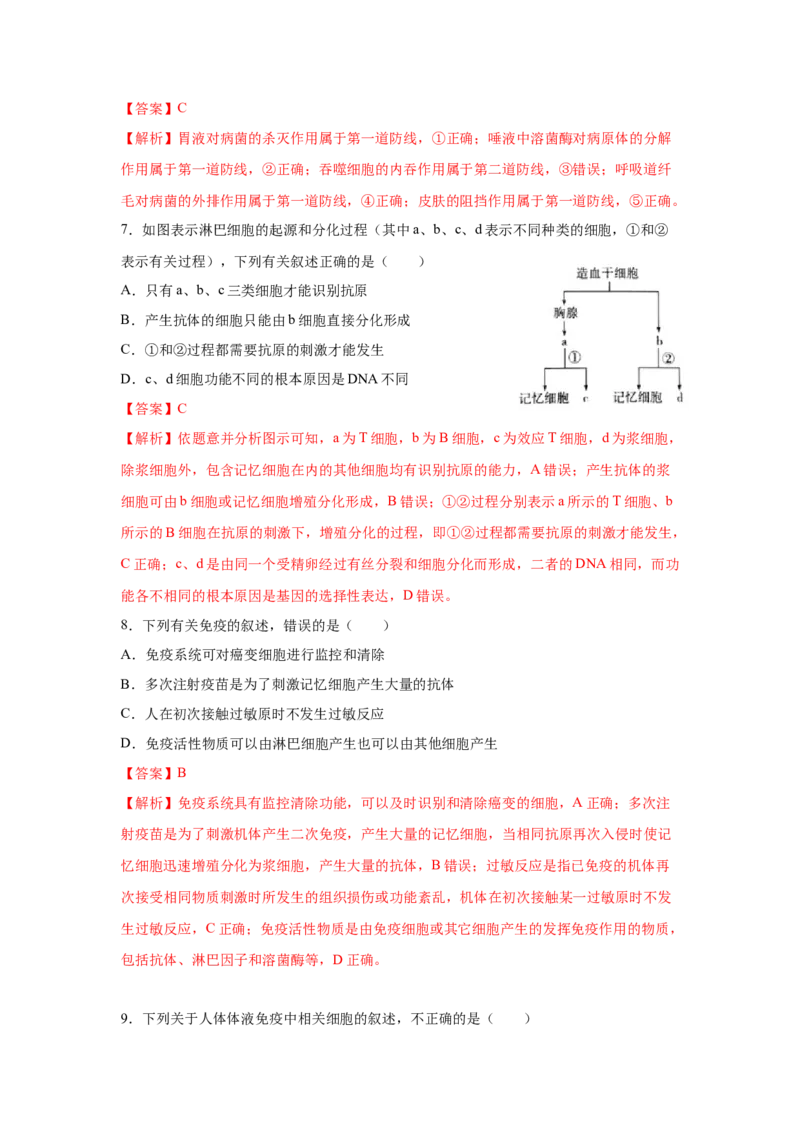 专题25免疫调节（教师版）_新高考复习资料_2023年新高考复习资料_二轮复习_增分要点2023高考生物二轮复习专题解读和分层训练291073137_专题25免疫调节